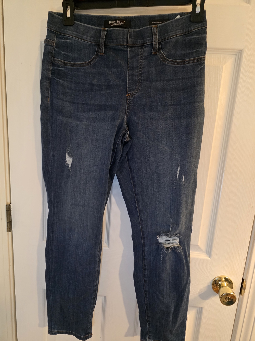Judy Blue Mid-Dark Distressed Boyfriend Jeans - Picture 1 of 6